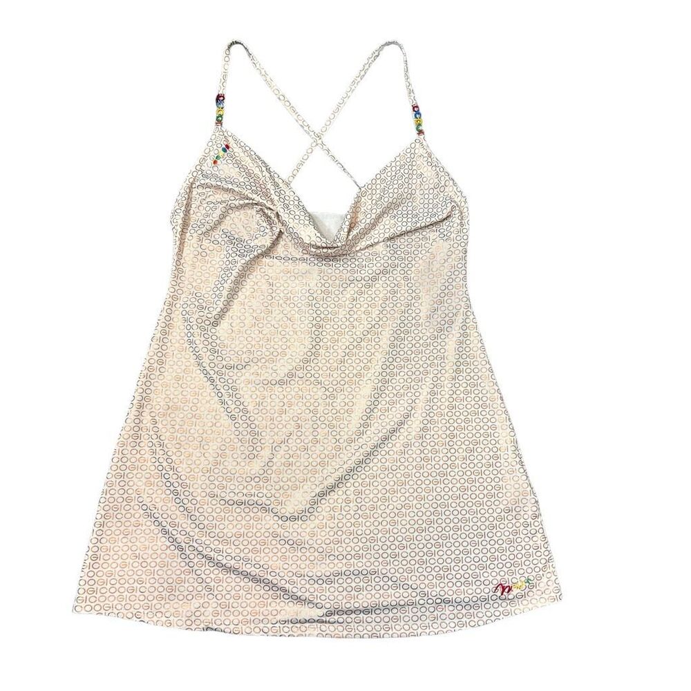 NWT COOGI Swim Cover Up Dress Women Large White Mini Cowl Neck Strap Logo Design